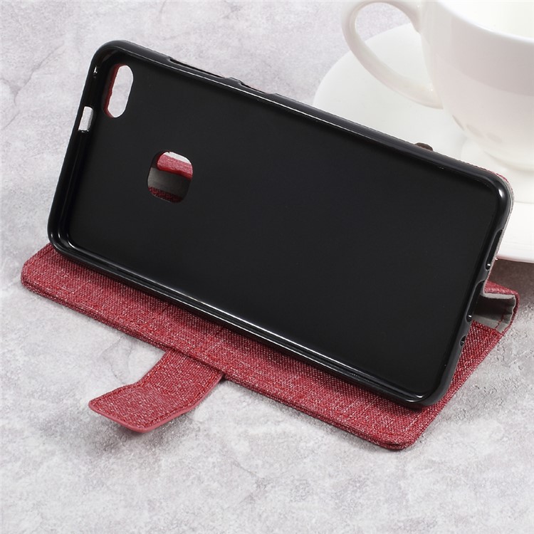 Linen Cloth PU Leather Wallet Case Cover for Huawei P10 Lite - Red-4