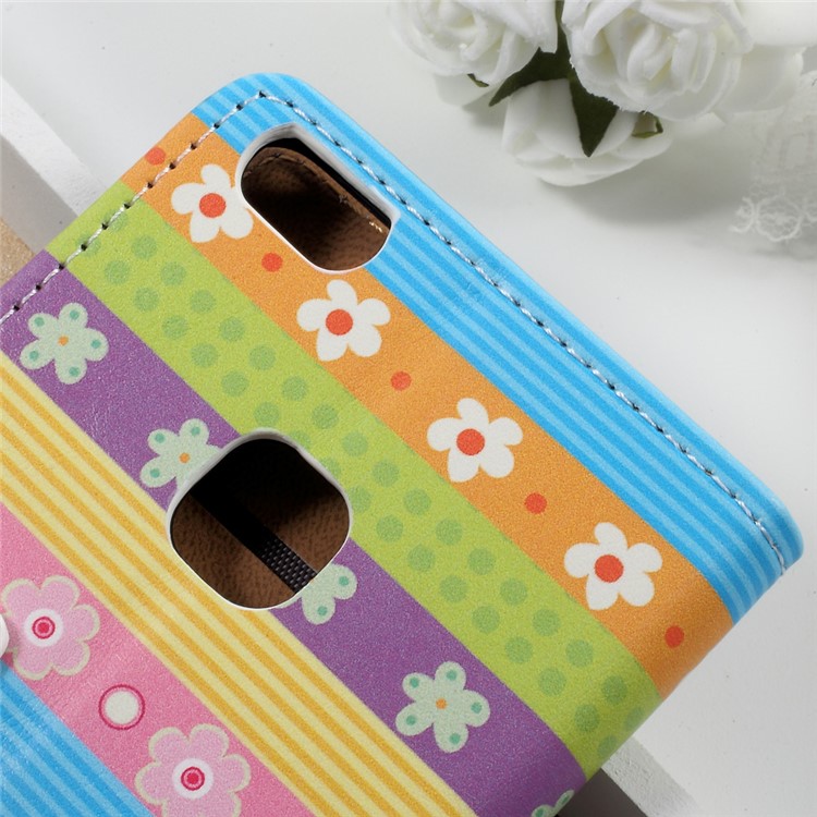 For Huawei P10 Lite Patterned Leather Wallet Protection Case with Stand - Colored Stripes Flowers-8