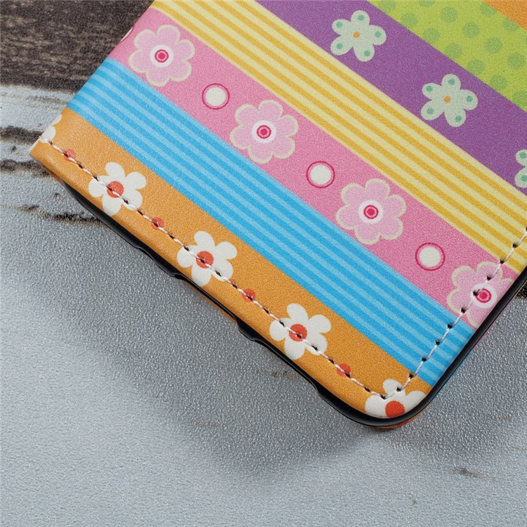 For Huawei P10 Lite Patterned Leather Wallet Protection Case with Stand - Colored Stripes Flowers-9