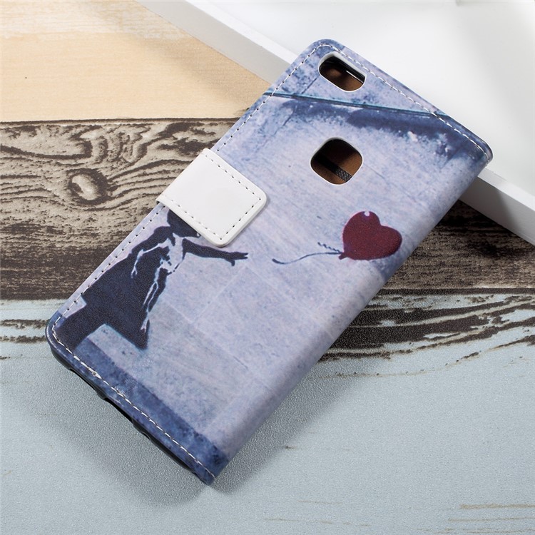 Patterned Leather Mobile Cover with Stand for Huawei P10 Lite - Retro Style Girl Releasing Balloon-2