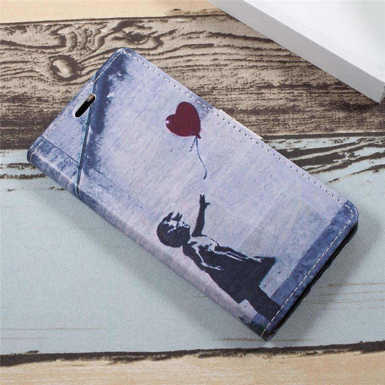 Patterned Leather Mobile Cover with Stand for Huawei P10 Lite - Retro Style Girl Releasing Balloon-3