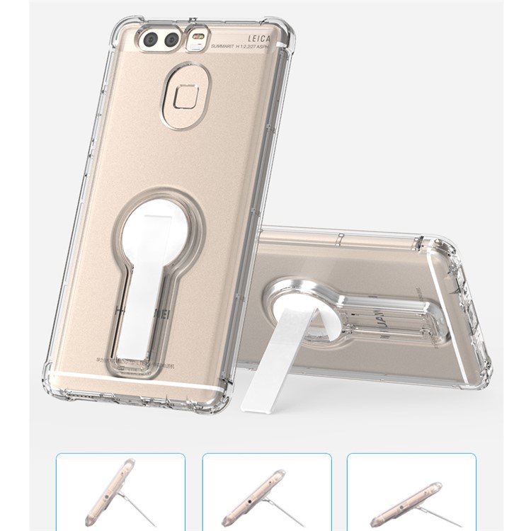 BOW Shock Absorption Clear Soft TPU Case with ABS Kickstand for Huawei P9 - White-1