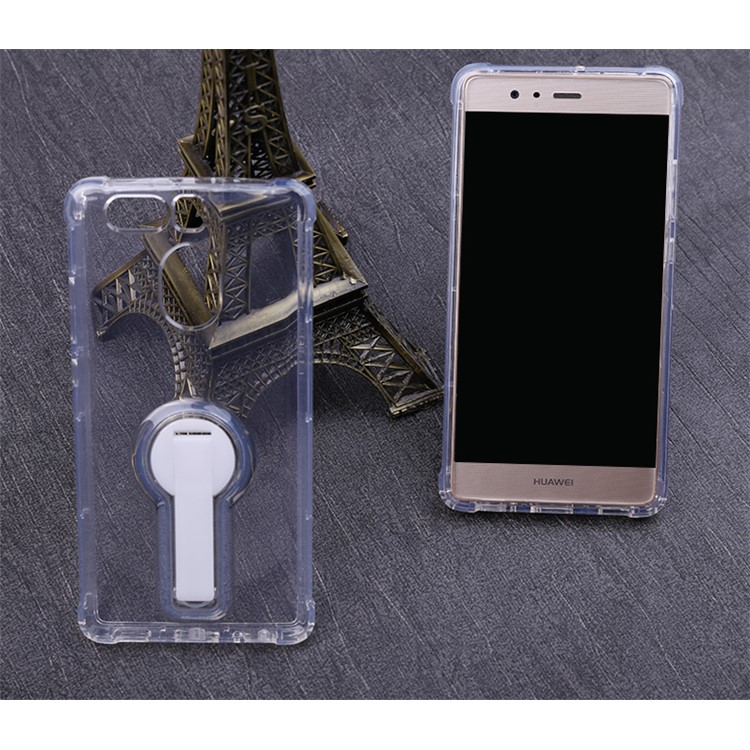 BOW Shock Absorption Clear Soft TPU Case with ABS Kickstand for Huawei P9 - White-10