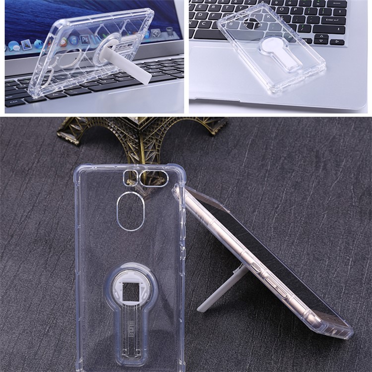 BOW Shock Absorption Clear Soft TPU Case with ABS Kickstand for Huawei P9 - White-12