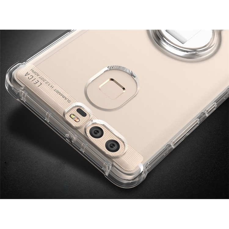 BOW Shock Absorption Clear Soft TPU Case with ABS Kickstand for Huawei P9 - White-14