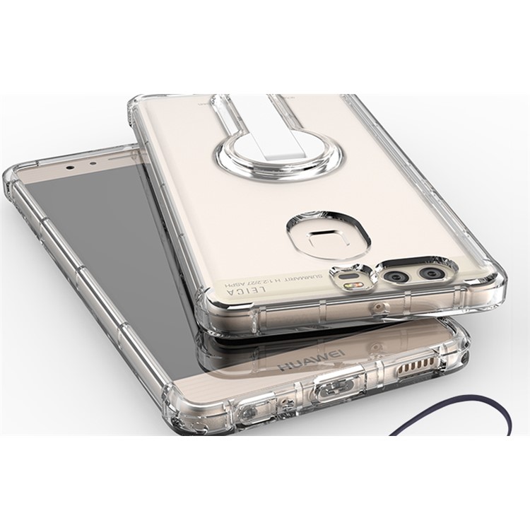 BOW Shock Absorption Clear Soft TPU Case with ABS Kickstand for Huawei P9 - White-2