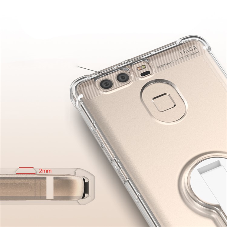 BOW Shock Absorption Clear Soft TPU Case with ABS Kickstand for Huawei P9 - White-3