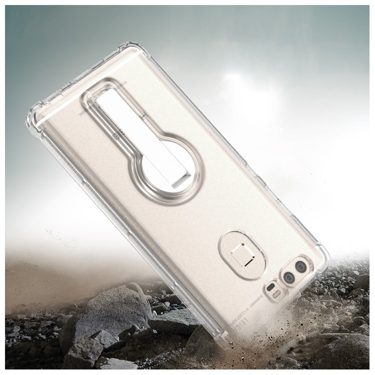 BOW Shock Absorption Clear Soft TPU Case with ABS Kickstand for Huawei P9 - White-7