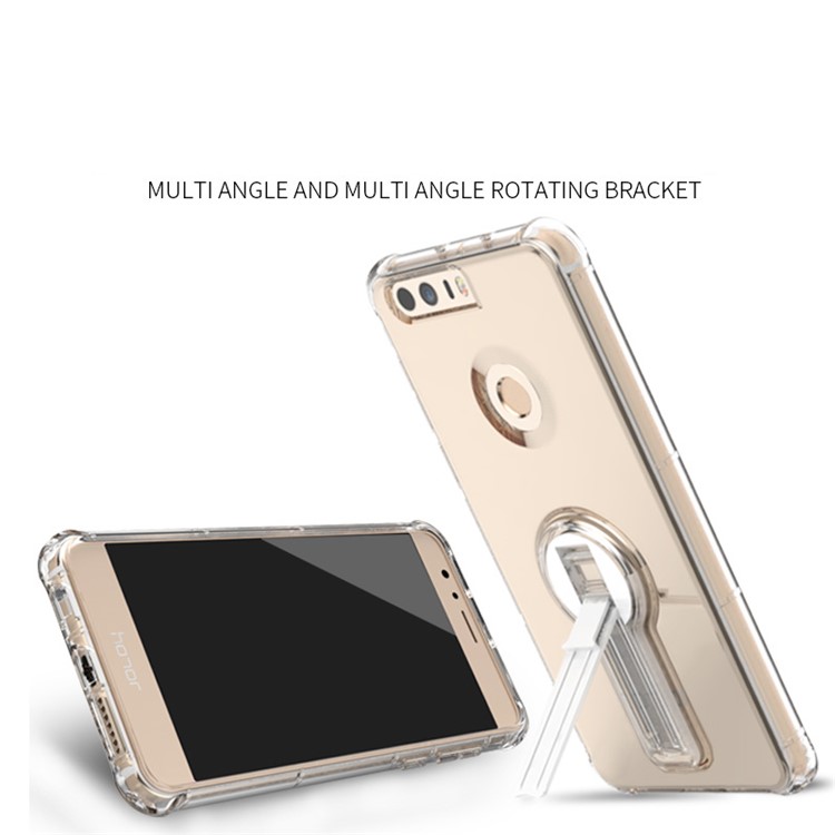BOW Shock Absorption Clear Soft TPU Phone Case with ABS Kickstand for Huawei Honor 8 - White-1