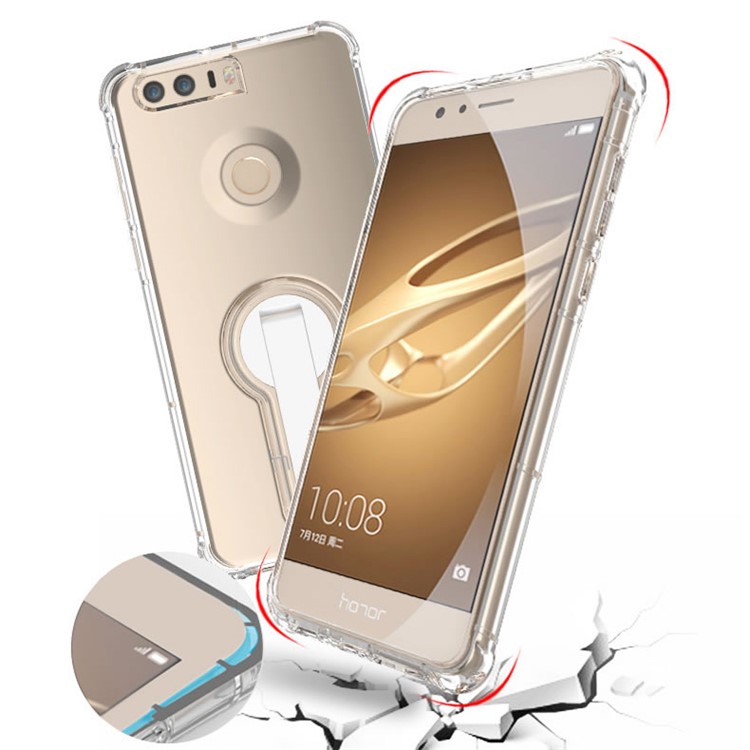 BOW Shock Absorption Clear Soft TPU Phone Case with ABS Kickstand for Huawei Honor 8 - White-10