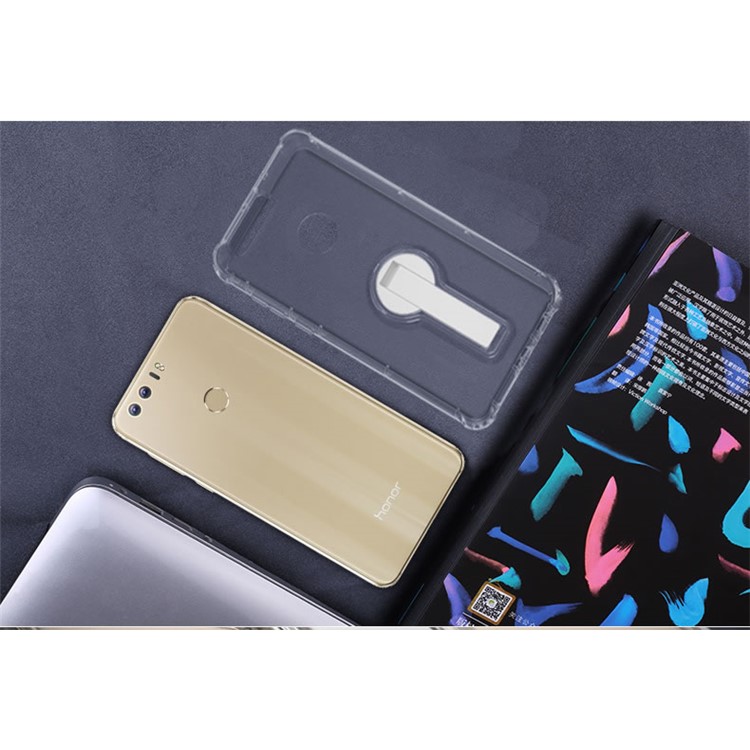 BOW Shock Absorption Clear Soft TPU Phone Case with ABS Kickstand for Huawei Honor 8 - White-12