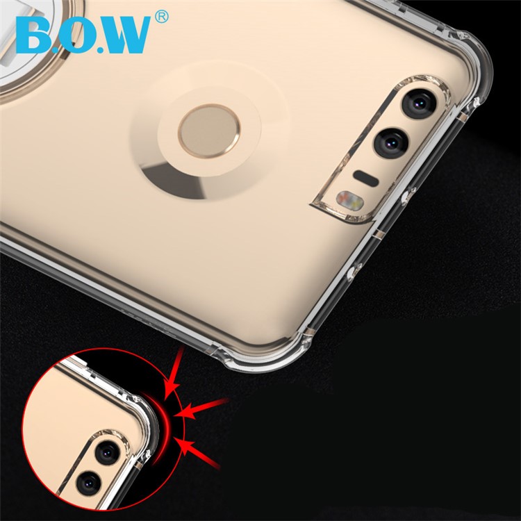 BOW Shock Absorption Clear Soft TPU Phone Case with ABS Kickstand for Huawei Honor 8 - White-2