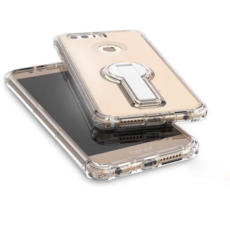BOW Shock Absorption Clear Soft TPU Phone Case with ABS Kickstand for Huawei Honor 8 - White-3