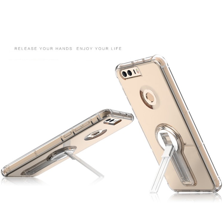 BOW Shock Absorption Clear Soft TPU Phone Case with ABS Kickstand for Huawei Honor 8 - White-4