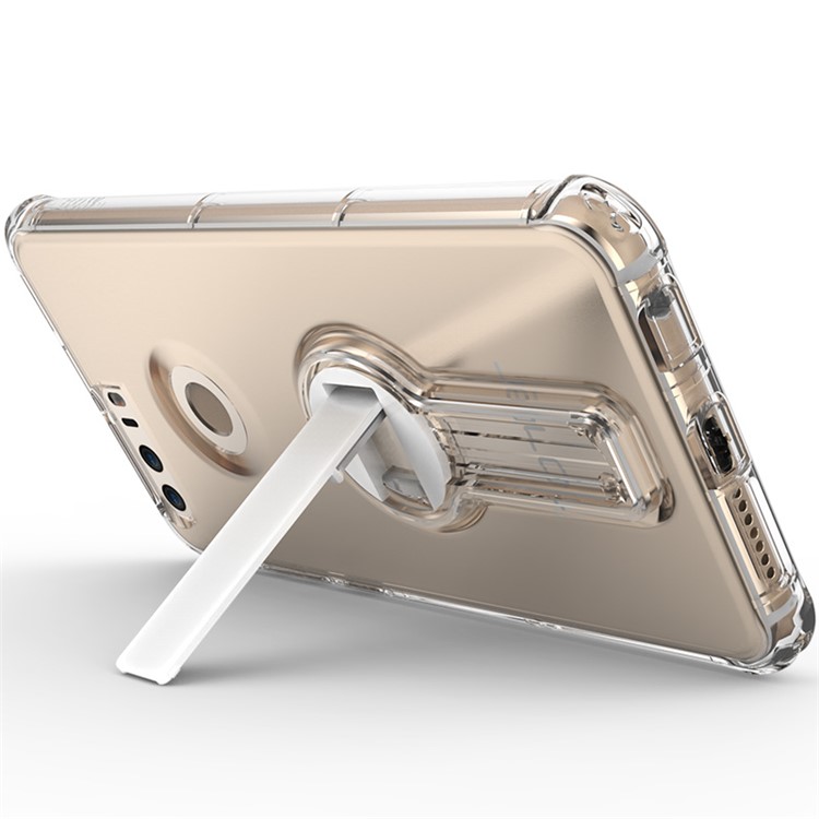 BOW Shock Absorption Clear Soft TPU Phone Case with ABS Kickstand for Huawei Honor 8 - White-5