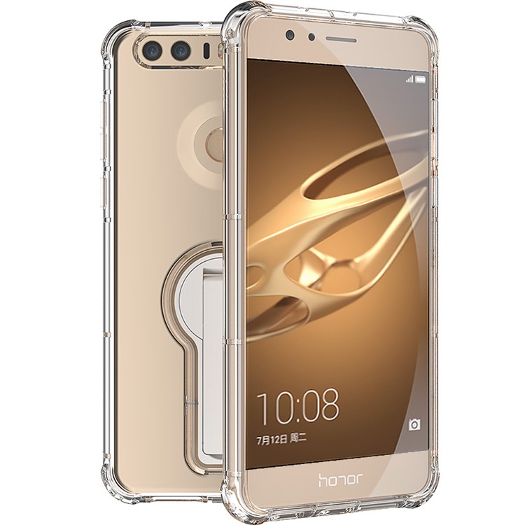 BOW Shock Absorption Clear Soft TPU Phone Case with ABS Kickstand for Huawei Honor 8 - White-8