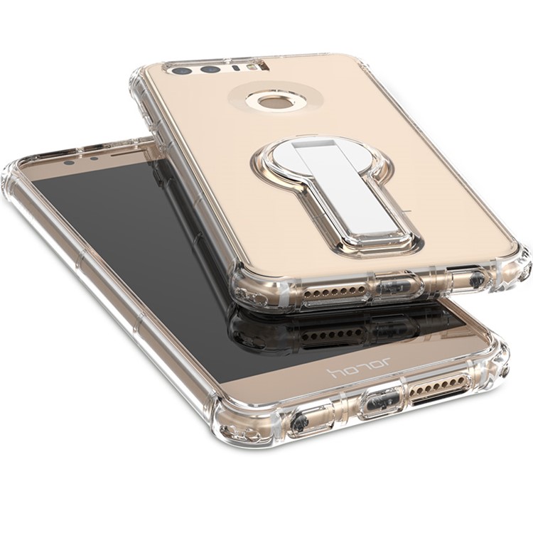 BOW Shock Absorption Clear Soft TPU Phone Case with ABS Kickstand for Huawei Honor 8 - White-9