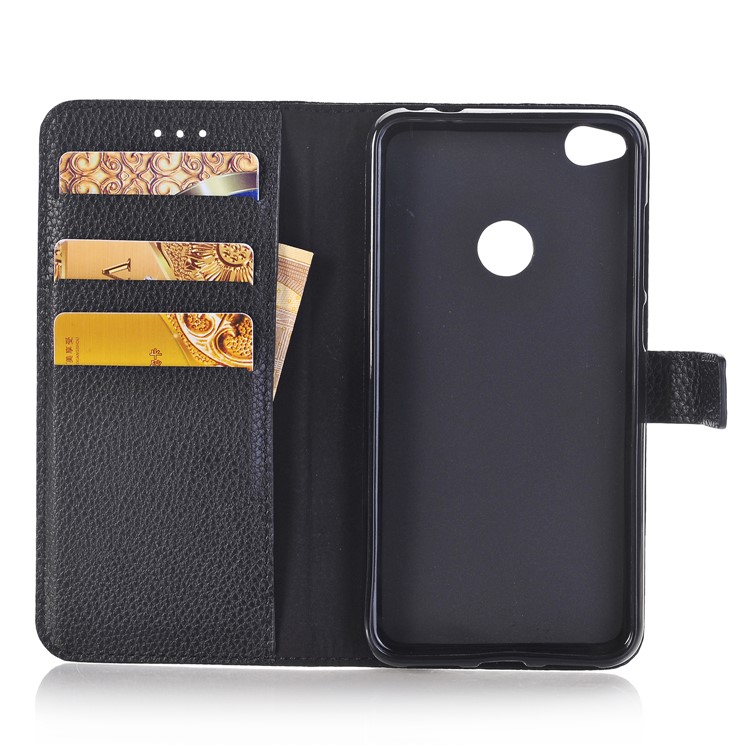 Litchi Skin Leather Wallet Stand Phone Case for Huawei P8 Lite (2017) / Honor 8 Lite - Black-6