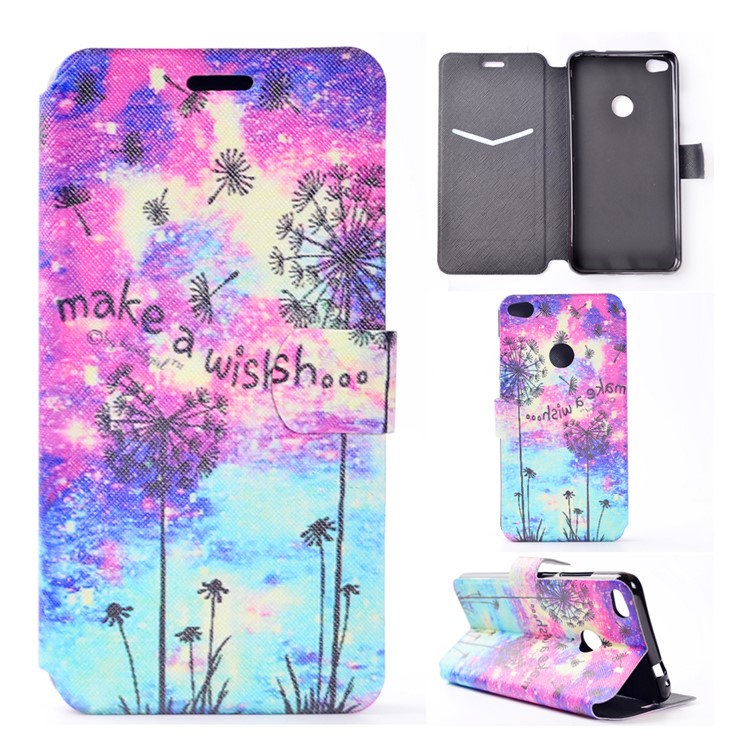 Pattern Printing Leather Stand Case for Huawei P8 Lite (2017) / Honor 8 Lite - Dandelion and Quote-1