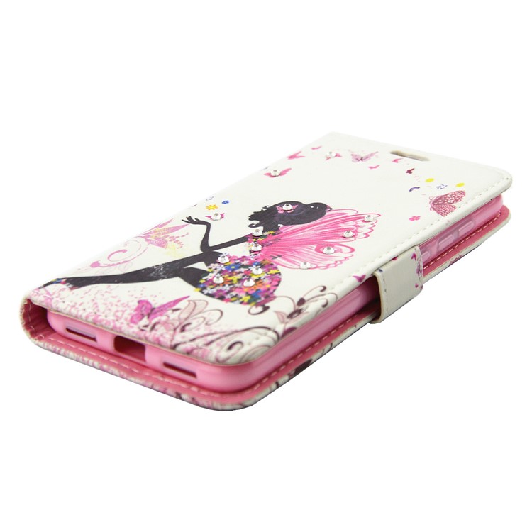 Pattern Printing Rhinestones Leather Wallet Stand Case for Huawei P8 Lite (2017) / Honor 8 Lite - Butterfly Fairy-3