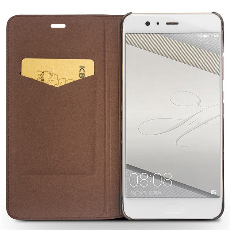 QIALINO Classic Thin Genuine Cowhide Leather Flip Casing for Huawei P10 - Brown-2