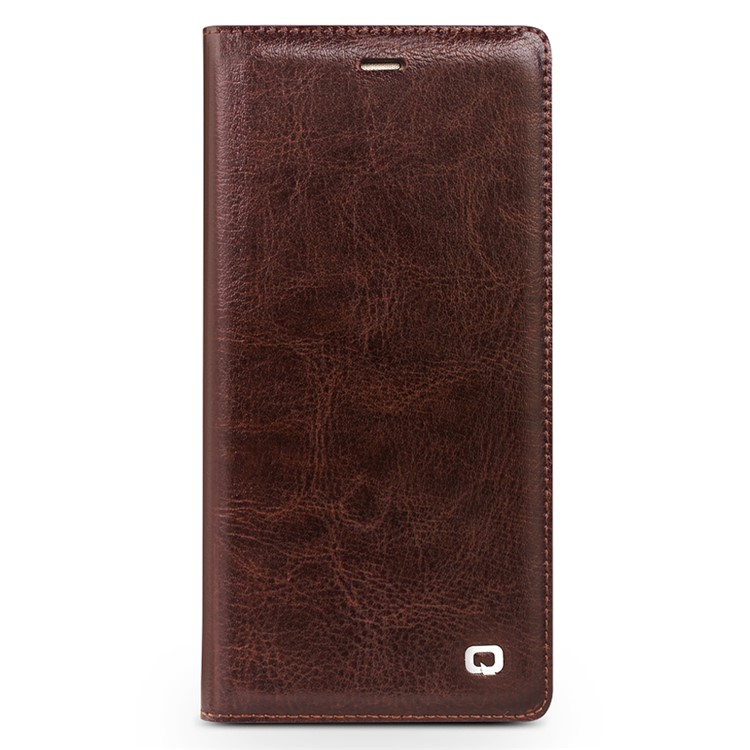 QIALINO Classic Thin Genuine Cowhide Leather Flip Casing for Huawei P10 - Brown-4