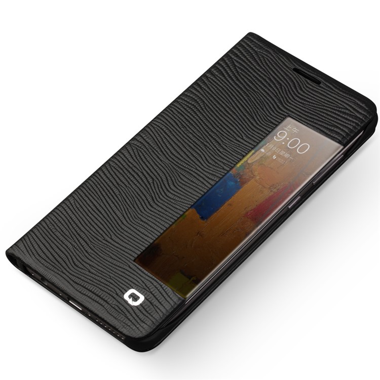 QIALINO Business Smart View Window Lizard Texture Cowhide Leather Case for Huawei Mate 9 Pro - Black-2