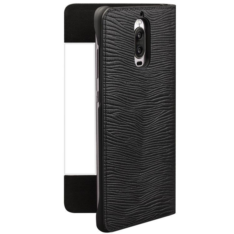 QIALINO Business Smart View Window Lizard Texture Cowhide Leather Case for Huawei Mate 9 Pro - Black-3