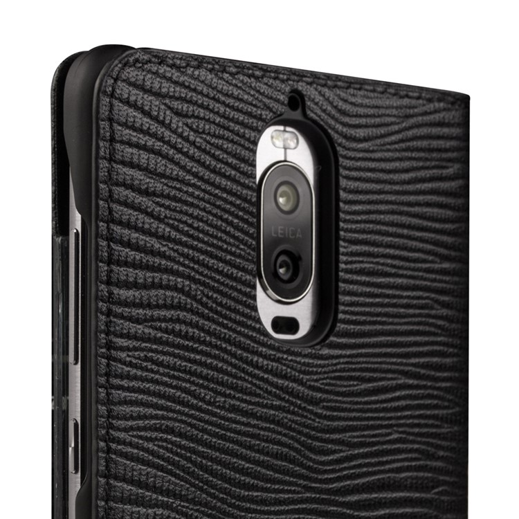QIALINO Business Smart View Window Lizard Texture Cowhide Leather Case for Huawei Mate 9 Pro - Black-4