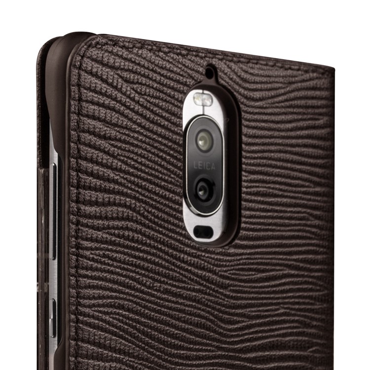 For Huawei Mate 9 Pro QIALINO Business Smart View Window Lizard Texture Cowhide Leather Cell Phone Cover - Brown-4