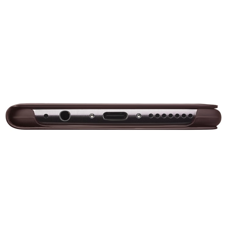 For Huawei Mate 9 Pro QIALINO Business Smart View Window Lizard Texture Cowhide Leather Cell Phone Cover - Brown-5