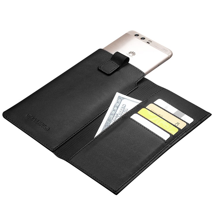 QIALINO wallet Genuine Leather Mobile Phone Pouch Casing for Huaiwei P10 Plus - Black-1