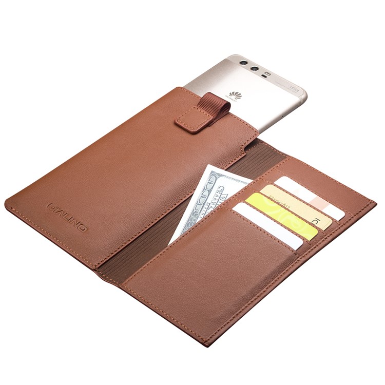 QIALINO Genuine Leather wallet Protective Pouch Case for Huaiwei P10 Plus - Brown-1