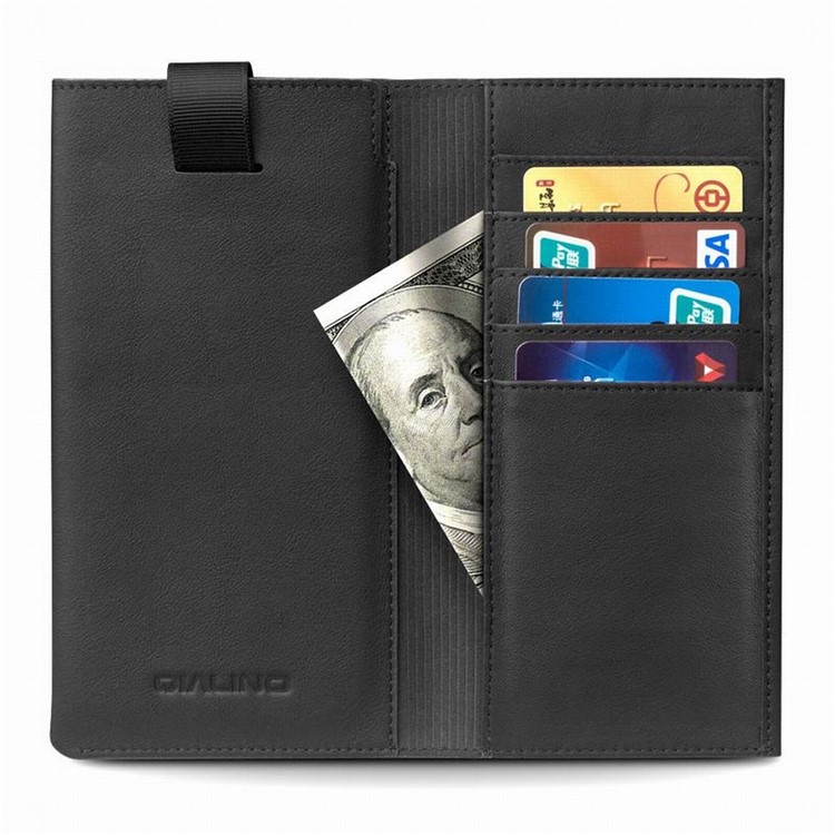 QIALINO wallet Genuine Leather Mobile Phone Pouch Shell for Huawei Honor 8 Pro / Honor V9 - Black-2