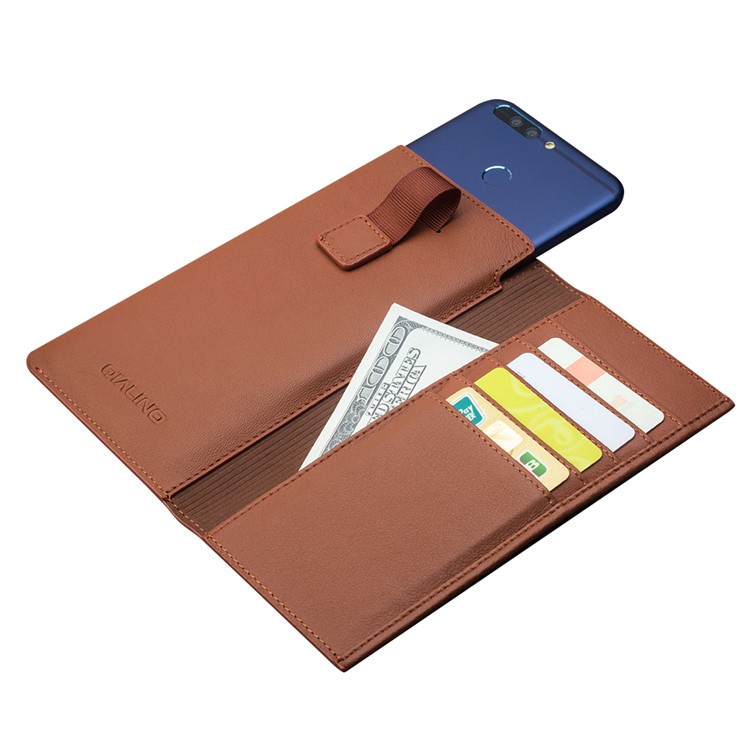 QIALINO wallet Genuine Leather Pouch Protective Case for Huawei Honor 8 Pro / Honor V9 - Brown-1
