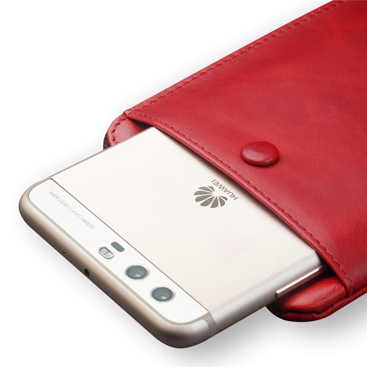 QIALINO Genuine Leather wallet Protective Mobile Phone Case for Huaiwei P10 Plus - Red-2