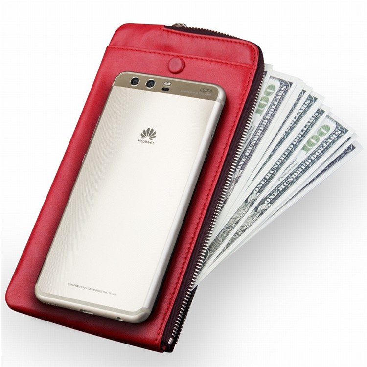 QIALINO Genuine Leather wallet Protective Mobile Phone Case for Huaiwei P10 Plus - Red-3