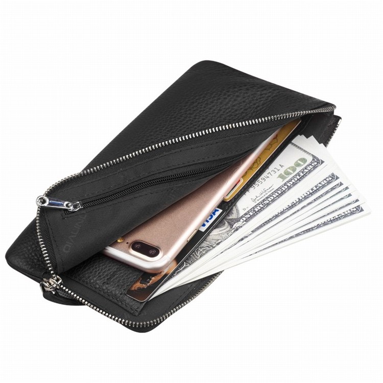 QIALINO Litchi Grain Leather Wallet Pouch Shell for Huawei P10 Plus - Black-1