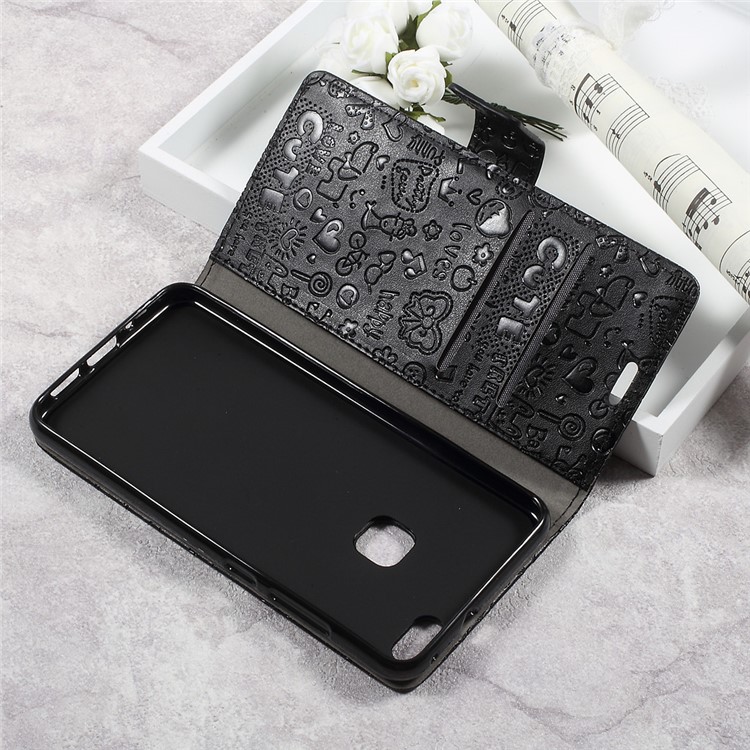 Cartoon Graffiti Leather Wallet Stand Phone Case for Huawei P10 Lite - Black-10