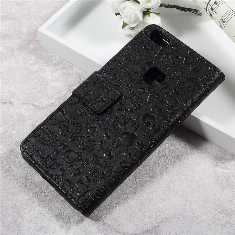 Cartoon Graffiti Leather Wallet Stand Phone Case for Huawei P10 Lite - Black-3