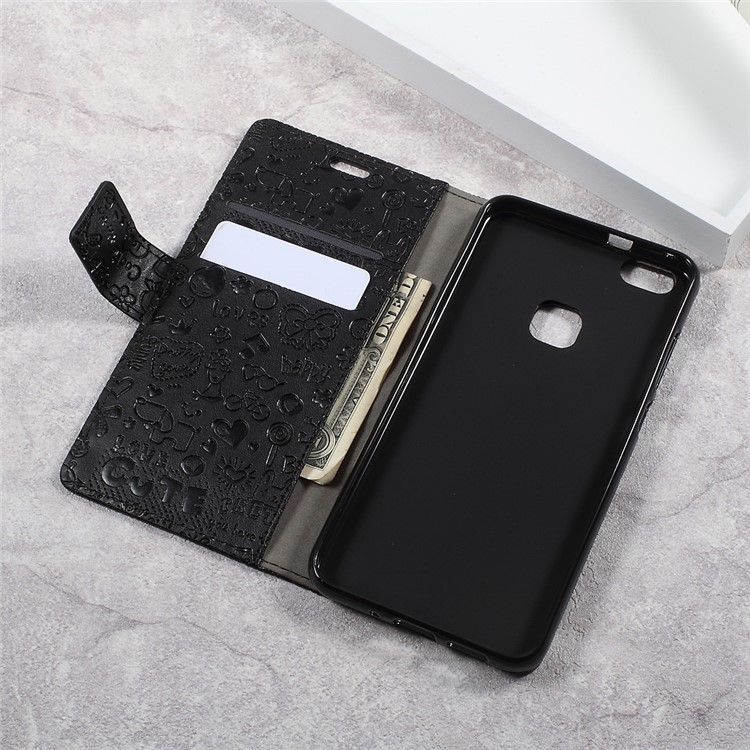 Cartoon Graffiti Leather Wallet Stand Phone Case for Huawei P10 Lite - Black-6