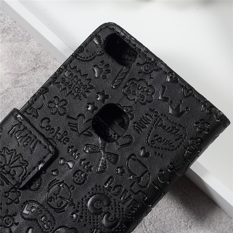 Cartoon Graffiti Leather Wallet Stand Phone Case for Huawei P10 Lite - Black-7
