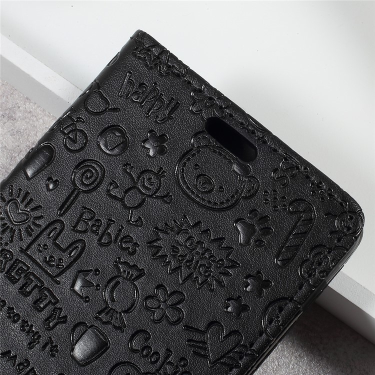 Cartoon Graffiti Leather Wallet Stand Phone Case for Huawei P10 Lite - Black-8