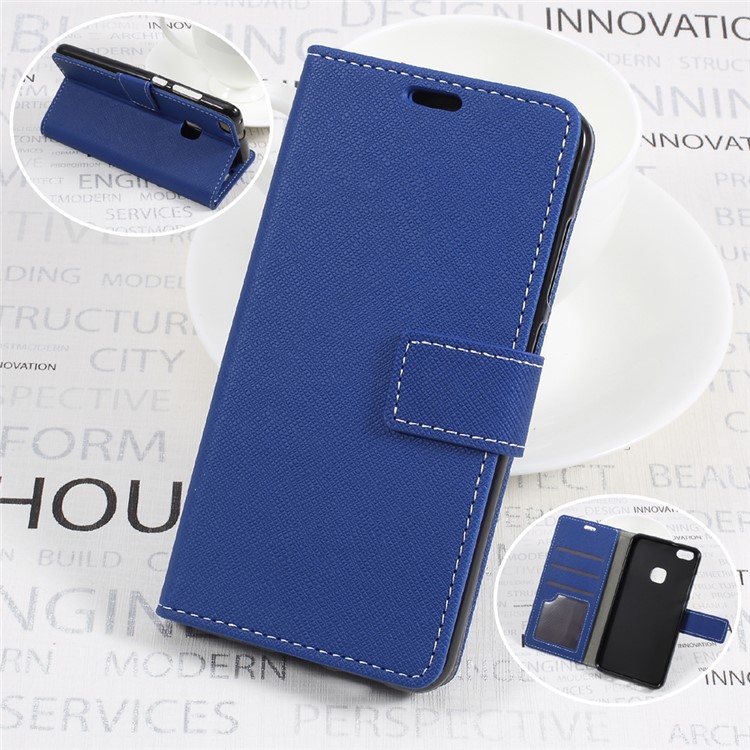 Cross Texture Wallet Leather Stand Cell Phone Case for Huawei P10 Lite - Blue-1