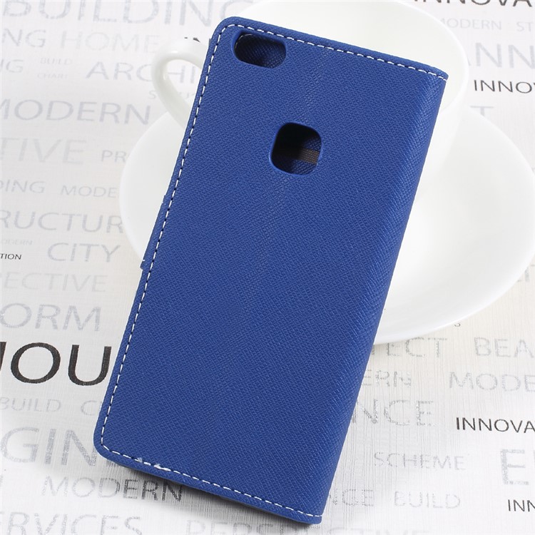 Cross Texture Wallet Leather Stand Cell Phone Case for Huawei P10 Lite - Blue-2