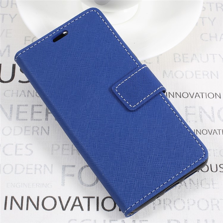 Cross Texture Wallet Leather Stand Cell Phone Case for Huawei P10 Lite - Blue-3