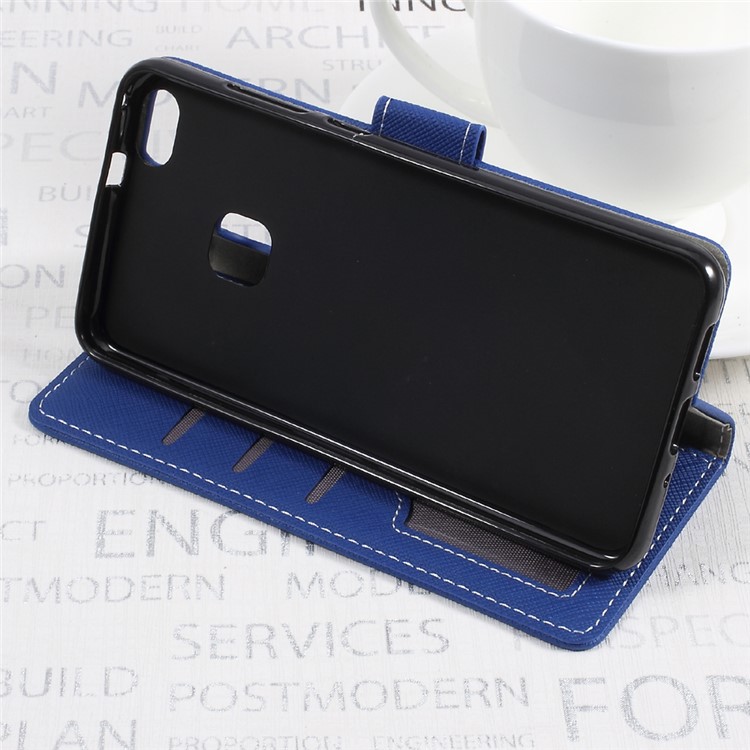 Cross Texture Wallet Leather Stand Cell Phone Case for Huawei P10 Lite - Blue-4