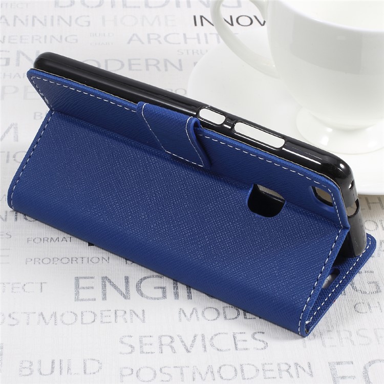 Cross Texture Wallet Leather Stand Cell Phone Case for Huawei P10 Lite - Blue-5