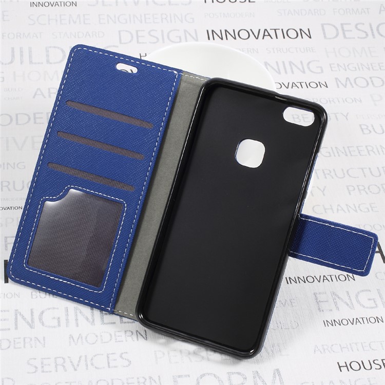 Cross Texture Wallet Leather Stand Cell Phone Case for Huawei P10 Lite - Blue-6