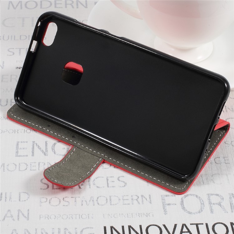 PU Leather Wallet Cell Phone Case for Huawei P10 Lite - Red-4